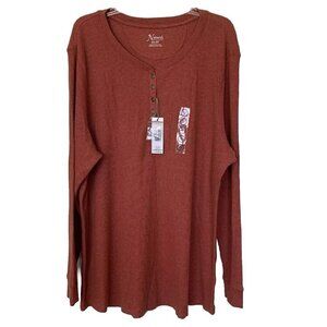 Natural Reflections Womens Size 2X Brick Red Henley Knit Shirt Long Sleeve NWT